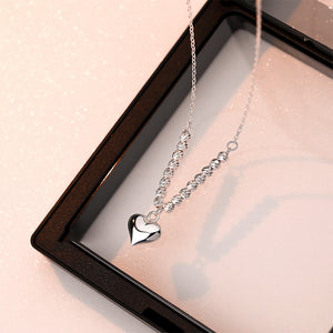 925 Sterling Silver Fashion Simple Heart-shaped Beaded Pendant with Necklace