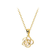 Load image into Gallery viewer, 925 Sterling Silver Plated Gold Fashion and Elegant Camellia Imitation Pearl Pendant with Necklace