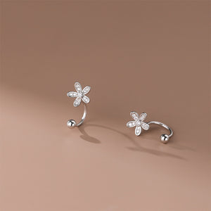 925 Sterling Silver Simple Cute Flower Stud Earrings with Cubic Zirconia