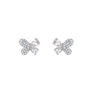925 Sterling Silver Simple Sweet Butterfly Stud Earrings with Cubic Zirconia