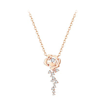 Load image into Gallery viewer, 925 Sterling Silver Plated Rose Gold Fashion and Elegant Rose Tassel Pendant with Cubic Zirconia and Necklace