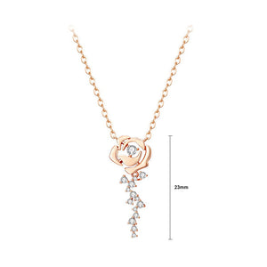 925 Sterling Silver Plated Rose Gold Fashion and Elegant Rose Tassel Pendant with Cubic Zirconia and Necklace