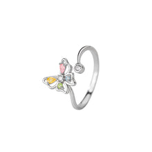 Load image into Gallery viewer, 925 Sterling Silver Fashion Colorful Butterfly Adjustable Open Ring with Cubic Zirconia