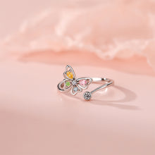 Load image into Gallery viewer, 925 Sterling Silver Fashion Colorful Butterfly Adjustable Open Ring with Cubic Zirconia