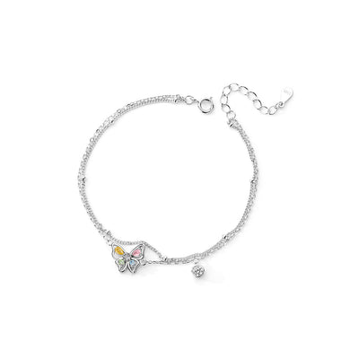 925 Sterling Silver Fashion Simple Colorful Butterfly Double Layer Bracelet with Cubic Zirconia