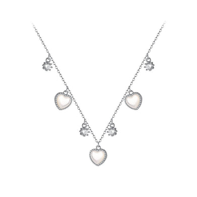 925 Sterling Silver Fashion and Elegant Heart-shaped Mother-of-pearl Necklace with Cubic Zirconia