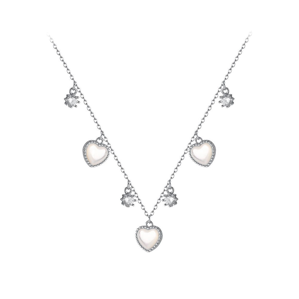 925 Sterling Silver Fashion and Elegant Heart-shaped Mother-of-pearl Necklace with Cubic Zirconia