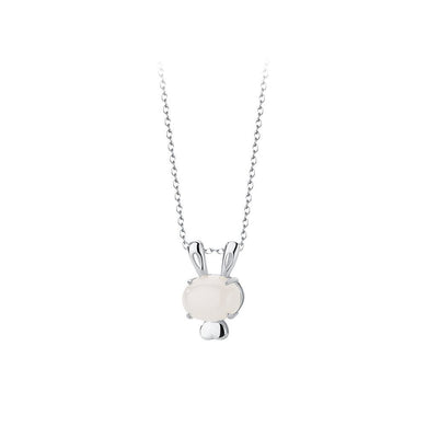 925 Sterling Silver Fashion Cute Rabbit Imitation Cats Eye Pendant with Necklace