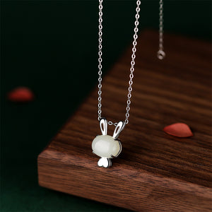 925 Sterling Silver Fashion Cute Rabbit Imitation Cats Eye Pendant with Necklace