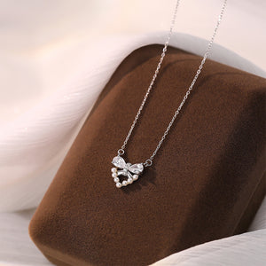 925 Sterling Silver Sweet Fashion Ribbon Heart Shaped Imitation Pearl Pendant with Cubic Zirconia and Necklace