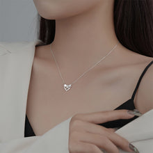 Load image into Gallery viewer, 925 Sterling Silver Sweet Fashion Ribbon Heart Shaped Imitation Pearl Pendant with Cubic Zirconia and Necklace