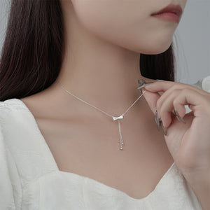 925 Sterling Silver Sweet and Cute Ribbon Tassel Pendant with Necklace