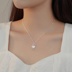 925 Sterling Silver Fashion Simple Rabbit Imitation Cats Eye Pendant with Necklace