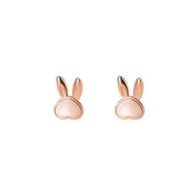 Load image into Gallery viewer, 925 Sterling Silver Plated Rose Gold Simple Cute Rabbit Mother-of-pearl Stud Earrings
