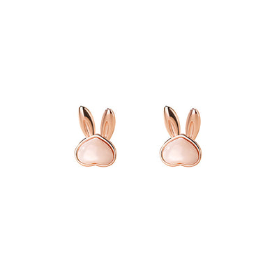 925 Sterling Silver Plated Rose Gold Simple Cute Rabbit Mother-of-pearl Stud Earrings