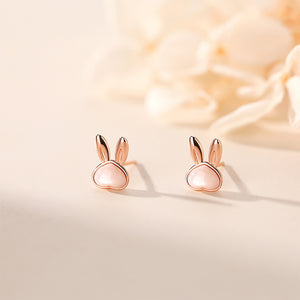 925 Sterling Silver Plated Rose Gold Simple Cute Rabbit Mother-of-pearl Stud Earrings