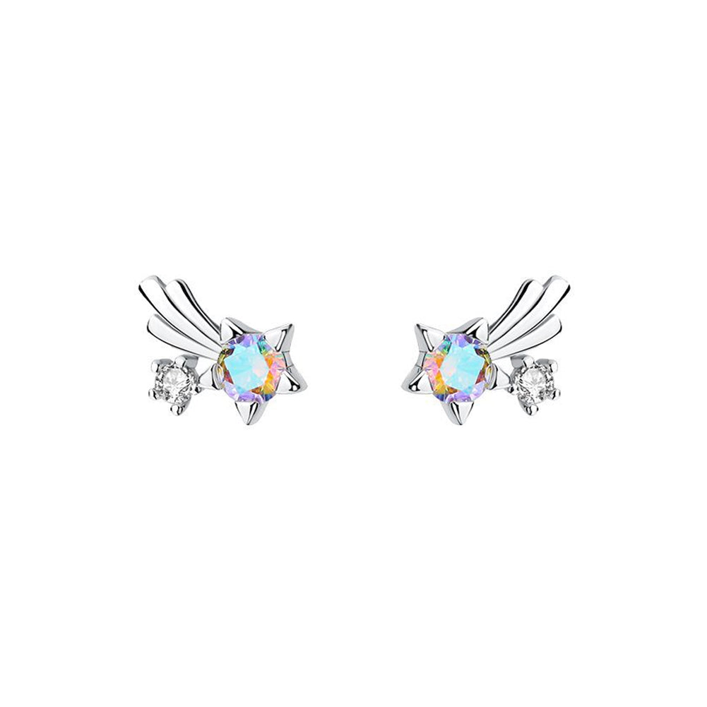 925 Sterling Silver Fashion Simple Star Stud Earrings with Colored Cubic Zirconia