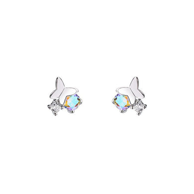 925 Sterling Silver Simple Sweet Butterfly Stud Earrings with Colored Cubic Zirconia