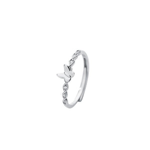 925 Sterling Silver Simple Sweet Butterfly Adjustable Ring with Cubic Zirconia