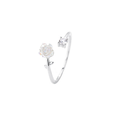 925 Sterling Silver Fashion Temperament Rose Adjustable Open Ring with Cubic Zirconia