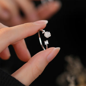 925 Sterling Silver Fashion Temperament Rose Adjustable Open Ring with Cubic Zirconia