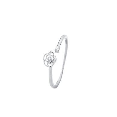 925 Sterling Silver Simple Fashion Camellia Adjustable Open Ring with Cubic Zirconia