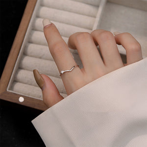 925 Sterling Silver Simple Personalized V-shaped Line Geometric Adjustable Open Ring with Cubic Zirconia