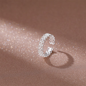 925 Sterling Silver Simple Sweet Lace Geometric Adjustable Open Ring