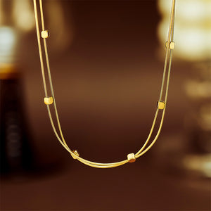 Simple and Personalized Plated Gold 316L Stainless Steel Geometric Square Double-layer Necklace