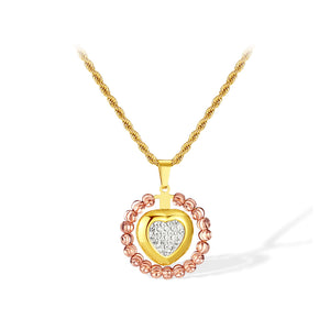 Fashion and Simple Plated Gold 316L Stainless Steel Heart-shaped Round Pendant with Cubic Zirconia and Necklace