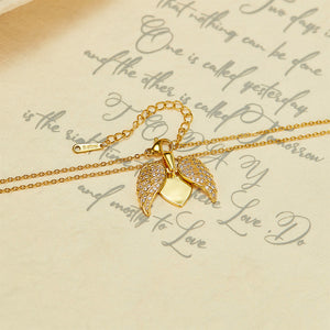 Simple Brilliant Plated Gold Heart-shaped Wings Pendant with Cubic Zirconia and 316L Stainless Steel Necklace