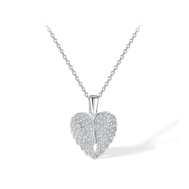Simple Brilliant Heart-shaped Wings Pendant with Cubic Zirconia and 316L Stainless Steel Necklace