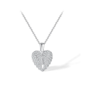 Simple Brilliant Heart-shaped Wings Pendant with Cubic Zirconia and 316L Stainless Steel Necklace