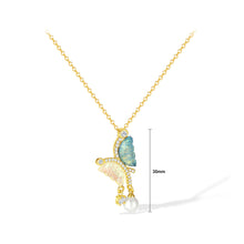 Load image into Gallery viewer, Fashion and Elegant Plated Gold Butterfly Imitation Pearl Pendant with Cubic Zirconia and 316L Stainless Steel Necklace