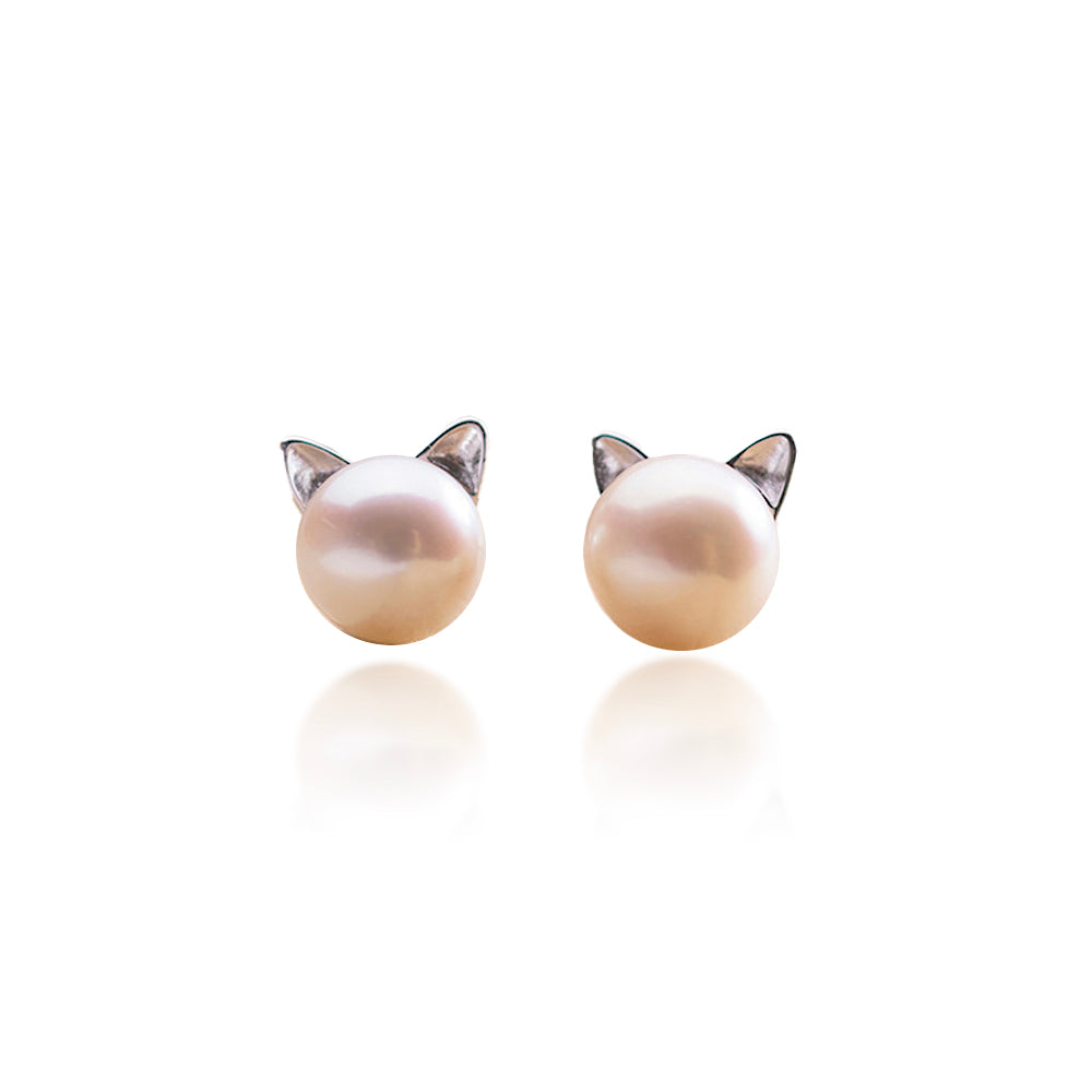 Fashion and Simple Cute Cat Imitation Pearl Stud Earrings
