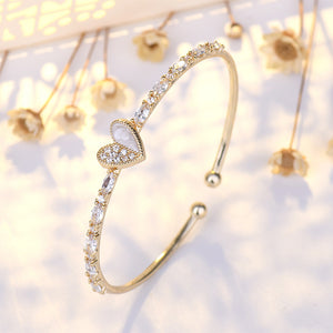 Fashion Simple Plated Gold Heart Shape Geometric Open Bangle with Cubic Zirconia