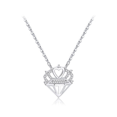 Fashion and Simple Hollow Crown Pendant with Cubic Zirconia and Necklace