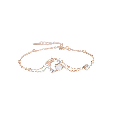 Fashion and Simple Plated Rose Gold Shell Starfish Double Layer Bracelet with Cubic Zirconia