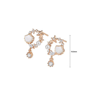 925 Sterling Silver Plated Rose Gold Fashion Simple Shell Starfish Tassel Earrings with Cubic Zirconia