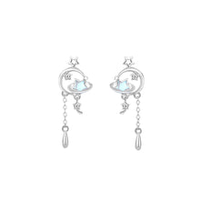 Load image into Gallery viewer, 925 Sterling Silver Fashion Temperament Star and Moon Tassel Stud Earrings with Cubic Zirconia
