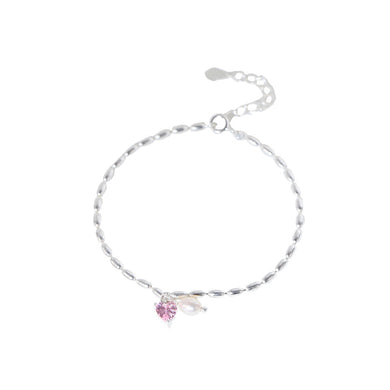 925 Sterling Silver Fashion Simple Heart Shape Imitation Pearl Bracelet with Cubic Zirconia