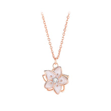Load image into Gallery viewer, 925 Sterling Silver Plated Rose Gold Fashion and Sweet Enamel Jasmine Pendant with Cubic Zirconia and Necklace