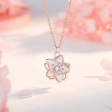 Load image into Gallery viewer, 925 Sterling Silver Plated Rose Gold Fashion and Sweet Enamel Jasmine Pendant with Cubic Zirconia and Necklace