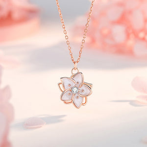 925 Sterling Silver Plated Rose Gold Fashion and Sweet Enamel Jasmine Pendant with Cubic Zirconia and Necklace