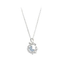 Load image into Gallery viewer, 925 Sterling Silver Fashion Temperament Ribbon Moon Star Pendant with Cubic Zirconia and Necklace