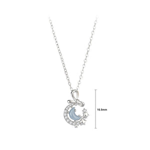 925 Sterling Silver Fashion Temperament Ribbon Moon Star Pendant with Cubic Zirconia and Necklace