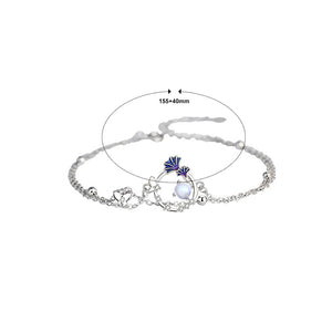 925 Sterling Silver Fashion Simple Enamel Ginkgo Leaf Butterfly Moonstone Bracelet with Cubic Zirconia