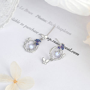 925 Sterling Silver Fashion Simple Enamel Ginkgo Leaf Butterfly Tassel Moonstone Earrings with Cubic Zirconia