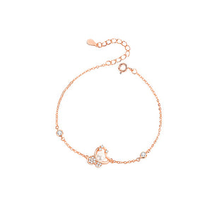 925 Sterling Silver Plated Rose Gold Simple Sweet Butterfly Imitation Pearl Bracelet with Cubic Zirconia