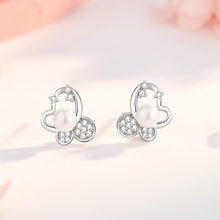 Load image into Gallery viewer, 925 Sterling Silver Simple Sweet Butterfly Imitation Pearl Stud Earrings with Cubic Zirconia